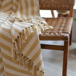 Recycled Cotton throw / Cream and Mustard