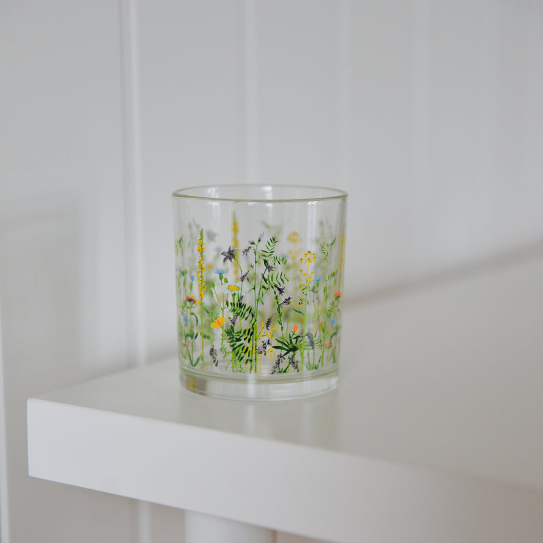 Summer Field Floral Printed Drinking Glass Tumbler