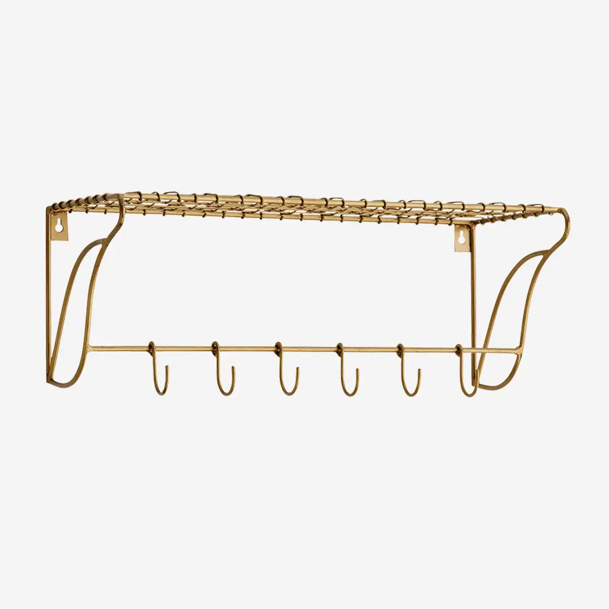 Brass Wire Wall Shelf With Hooks