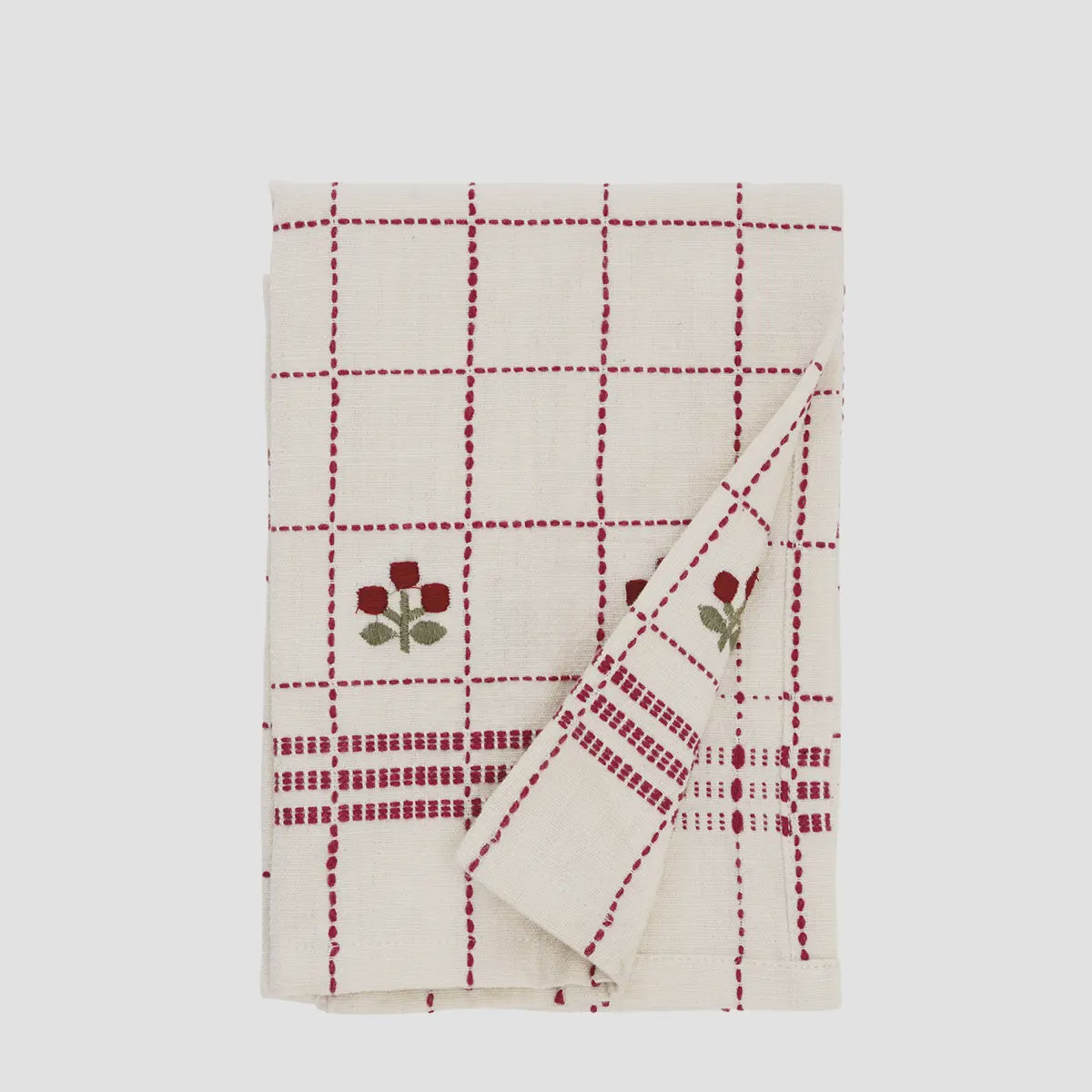 Embroidered Tea Towel / Folk Flowers