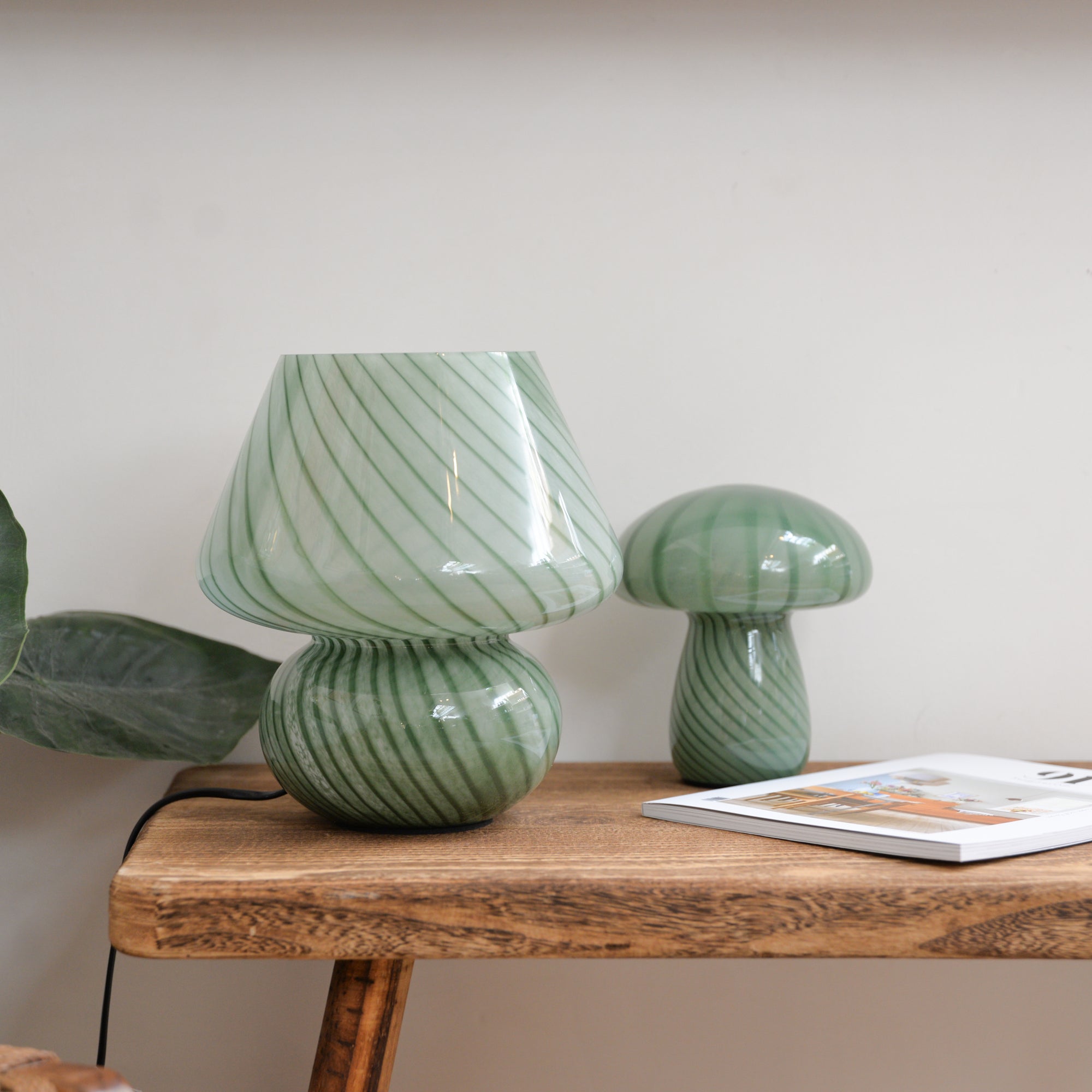Large Glass Mushroom Lamp / Green