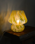 Large Glass Mushroom Lamp / Yellow Pink Green