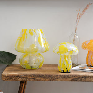 Large Glass Mushroom Lamp / Pink, Green, Yellow