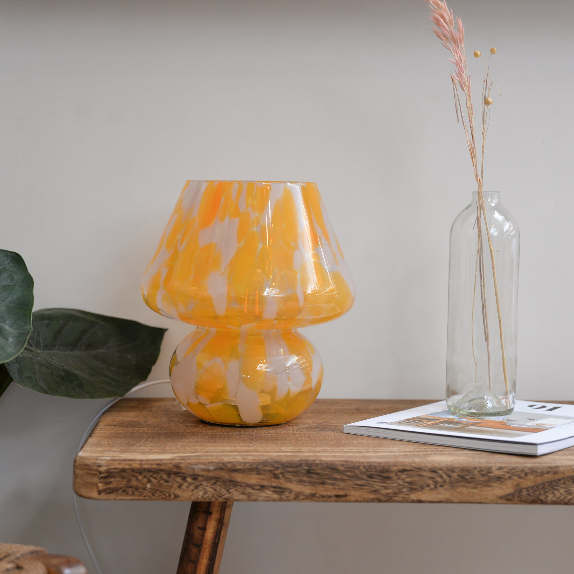 Large Glass Mushroom Lamp / Orange Pink