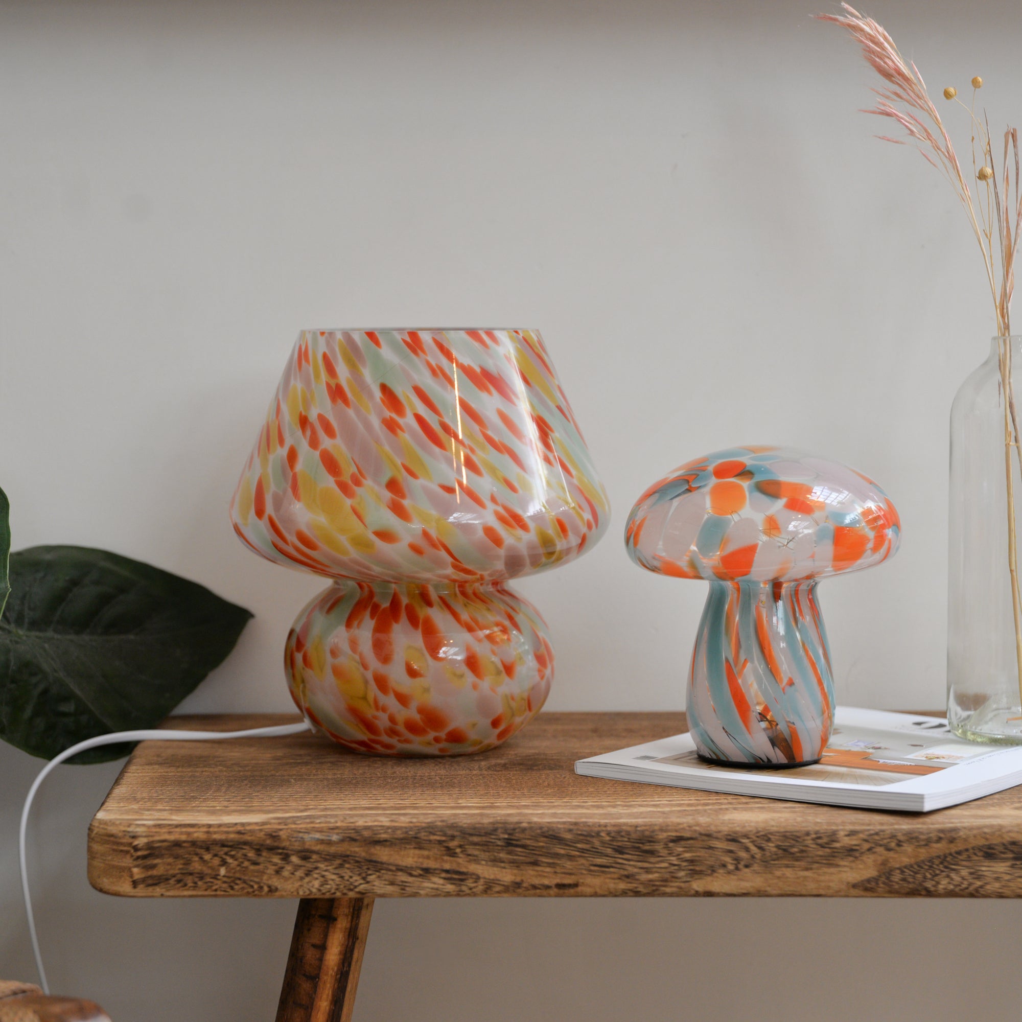 Large Glass Mushroom Lamp / Red Yellow