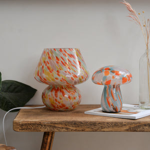 Large Glass Mushroom Lamp / Red and Yellow Dot