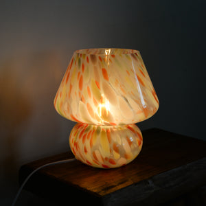 Large Glass Mushroom Lamp / Red and Yellow Dot