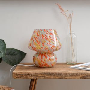 Large Glass Mushroom Lamp / Red and Yellow Dot