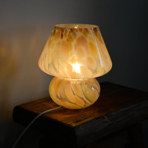 Large Glass Mushroom Lamp / Yellow and Rose Dot