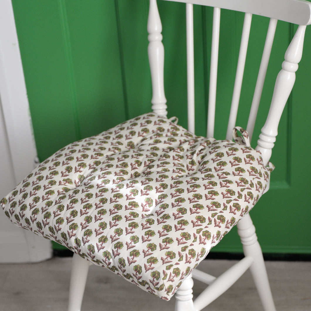 Green and Pink Floral Cotton Chair Pad