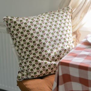 Pink and Green Printed Floral Cushion