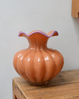 Round Ribbed Glass Vase / Apricot