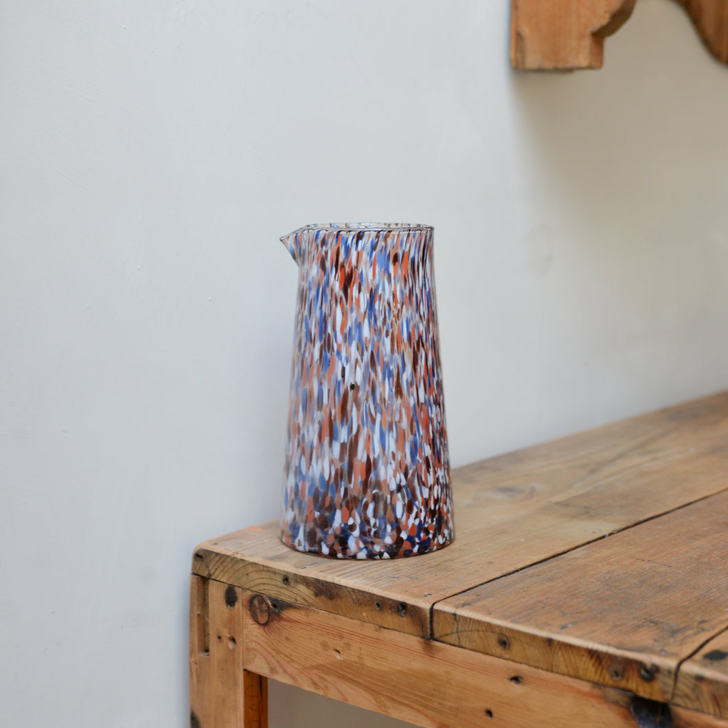 Speckled Glass Water Jug / Orange and Blue