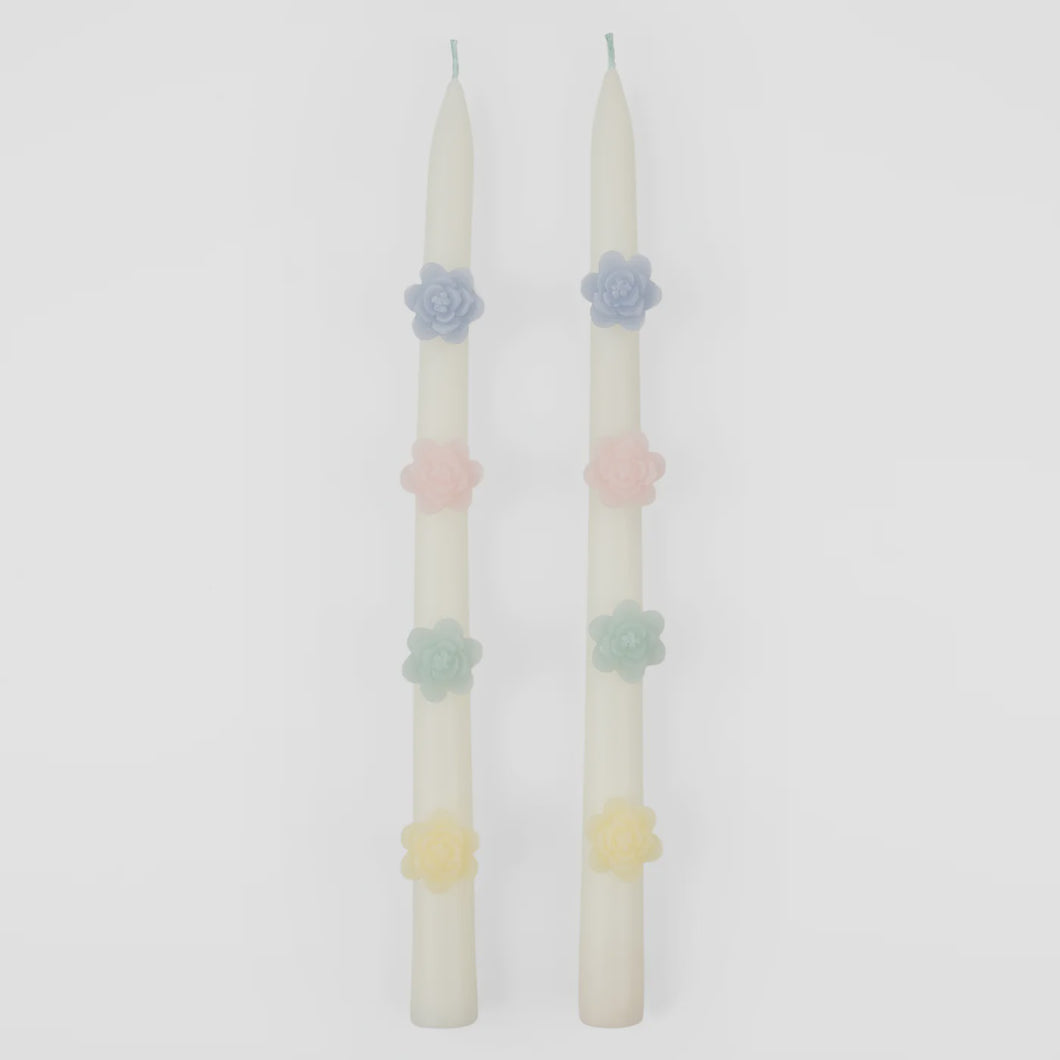 Pastel Flower Taper Candles / Set of 2