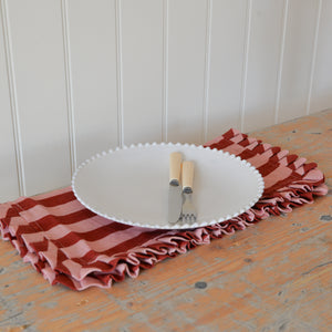 Red & Pink Stripe Ruffle Fabric Placemats