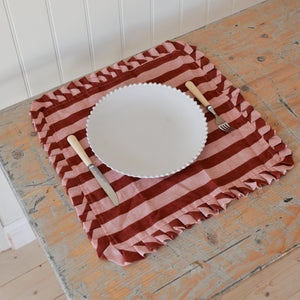 Red & Pink Stripe Ruffle Fabric Placemats