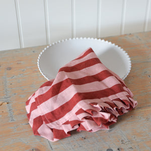 Red & Pink Stripe Ruffle Fabric Placemats