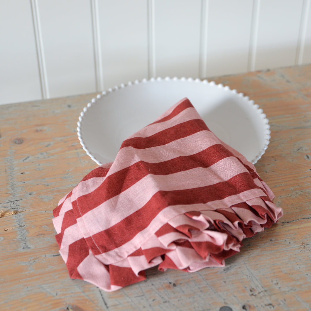 Red & Pink Stripe Ruffle Fabric Placemats