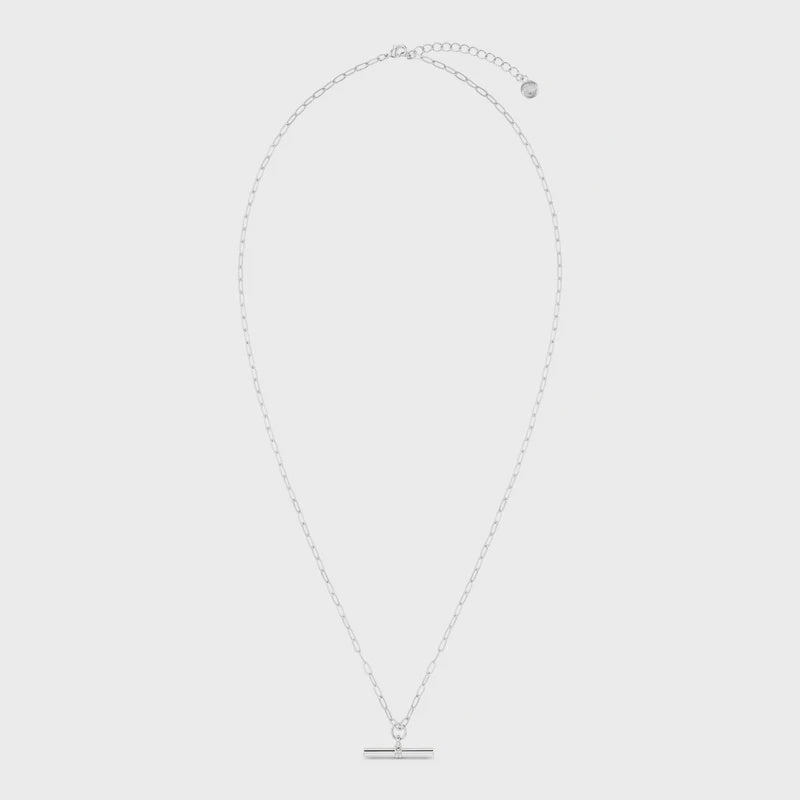 Chunky T-Bar Mid Length Chain Necklace / 925 Silver Plated
