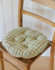 Campagne Round Checkered Stripe Seat Cushion / Sage Green