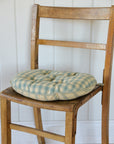 Campagne Round Checkered Stripe Seat Cushion / Sage Green