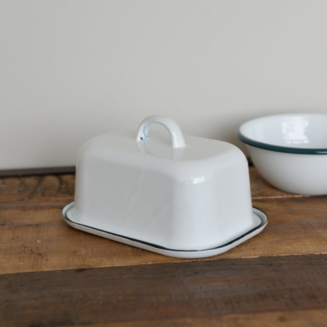 White Enamel Butter Dish