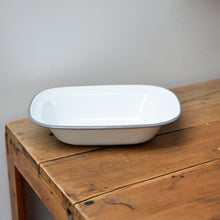 Load image into Gallery viewer, White Enamel Pie Dish - Grey