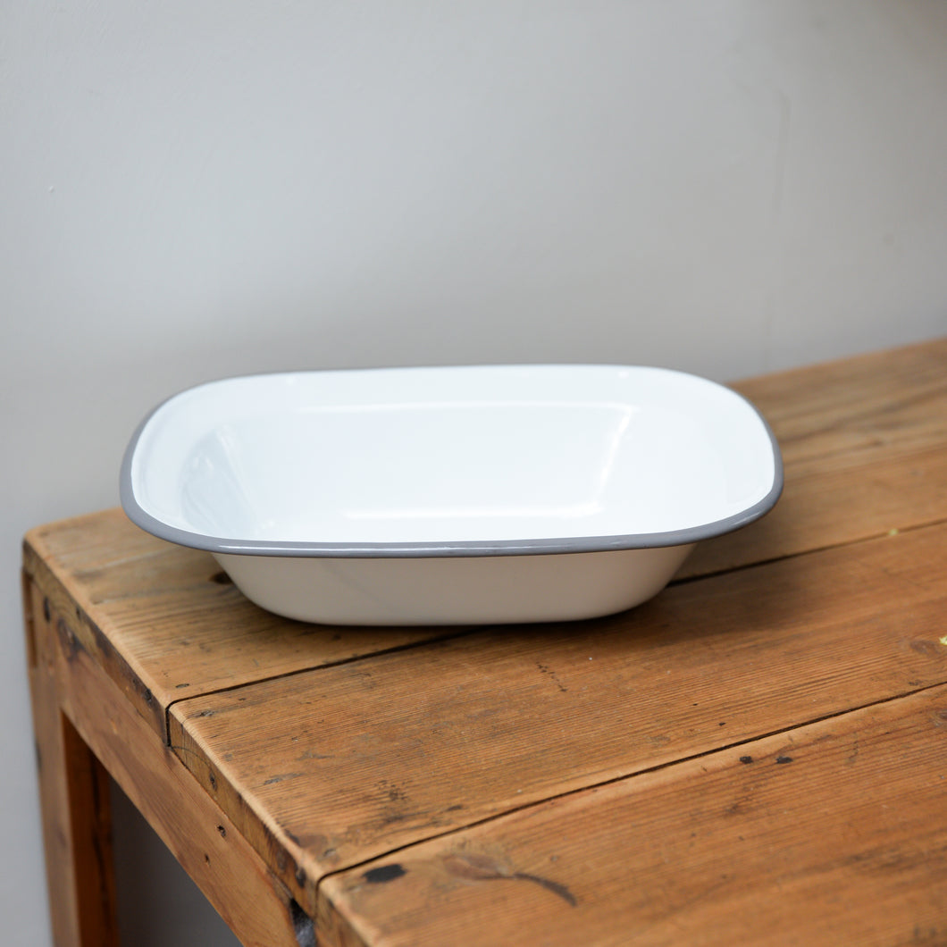 White Enamel Pie Dish - Grey