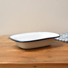 Load image into Gallery viewer, White Enamel Pie Dish - Navy