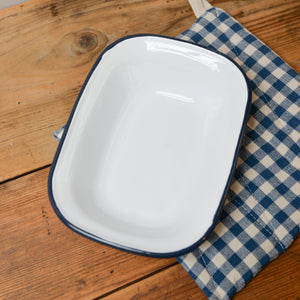 White Enamel Pie Dish - Navy