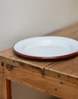 White Enamel Dinner Plate with Coloured Rim