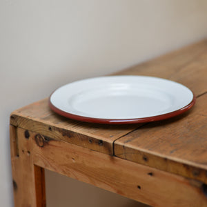 White Enamel Dinner Plate with Coloured Rim