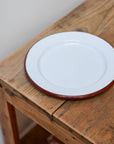 White Enamel Dinner Plate with Coloured Rim