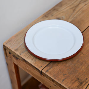 White Enamel Dinner Plate with Coloured Rim