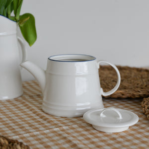 White Porcelain Teapot with Blue Rim