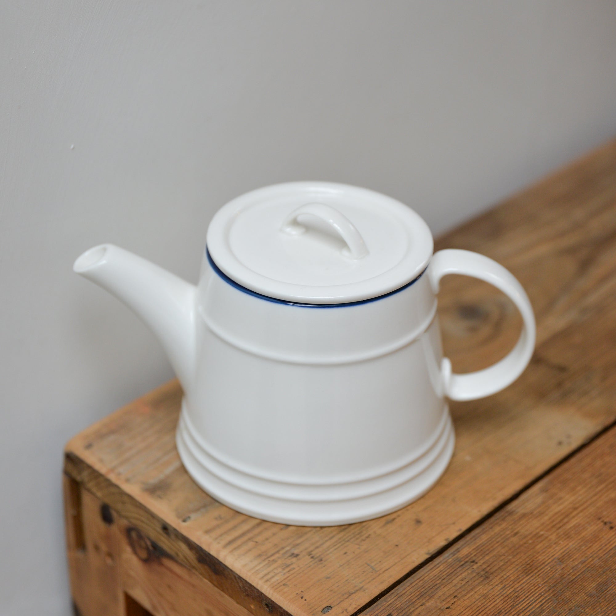 White Porcelain Teapot with Blue Rim