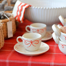 Load image into Gallery viewer, White Cup With Saucer / Red Bow