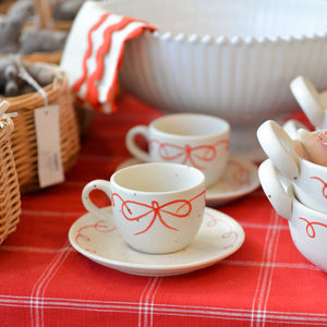 White Cup With Saucer / Red Bow