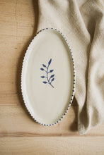 Load image into Gallery viewer, Handpainted Botanic Stripe Oval Plate / Ink Blue