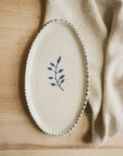 Handpainted Botanic Stripe Oval Plate / Ink Blue