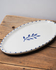 Handpainted Botanic Stripe Oval Plate / Ink Blue