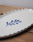 Handpainted Botanic Stripe Oval Plate / Ink Blue