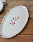 Handpainted Botanic Stripe Oval Plate / Brick Red