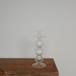 Round Ribbed Clear Glass Candle Stick