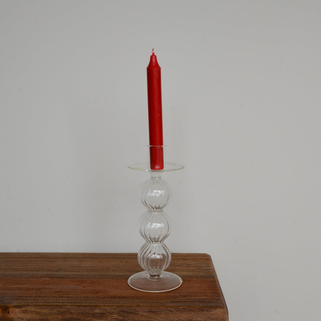 Round Ribbed Clear Glass Candle Stick