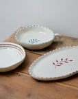 Handpainted Botanic Stripe Oval Plate / Brick Red