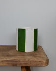 Ceramic Green Stripe Plant Pot / Various Sizes