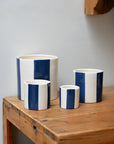 Ceramic Dark Blue Stripe Plant Pot / Various Sizes
