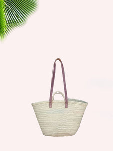 Palm Market Basket - Leather Handles Medium