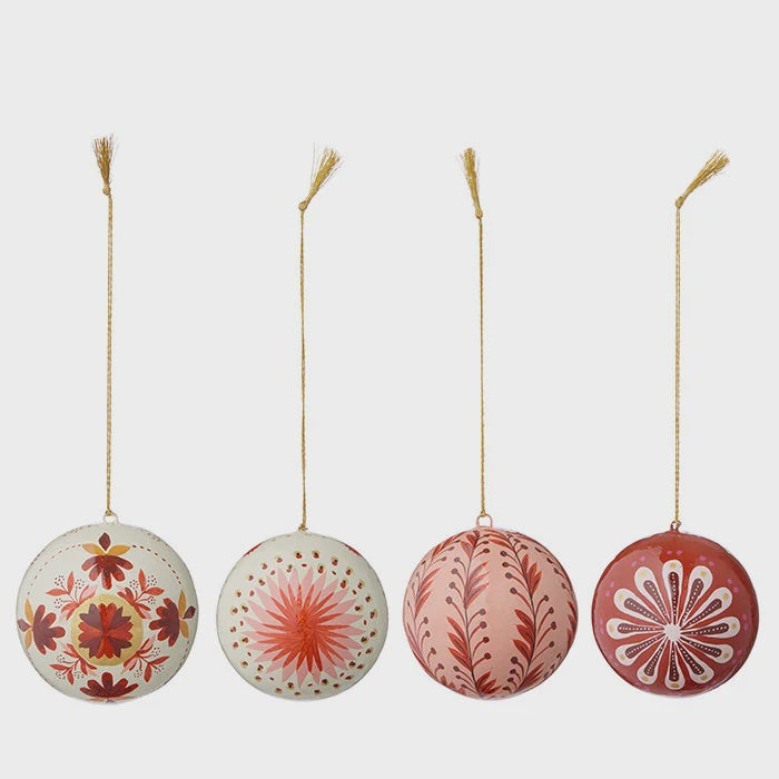 Papier Mache Hand Painted Baubles / Pink Star
